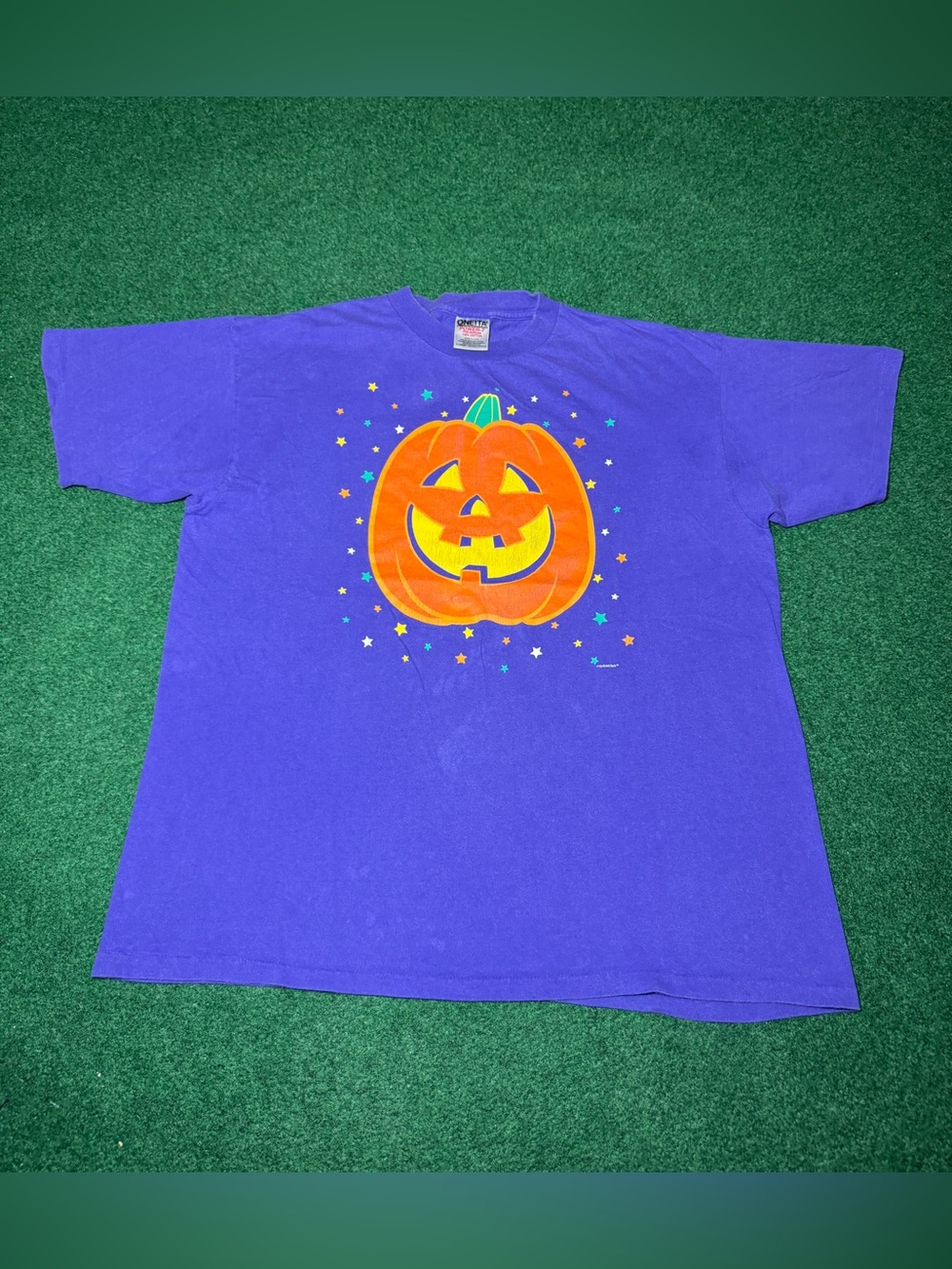 Jack O Lantern Vintage T Shirt Happy Pumpkin XL Halloween 90s Purple Spooky